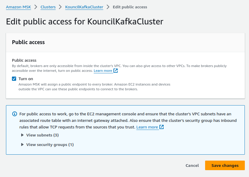 Enabling public access to the cluster